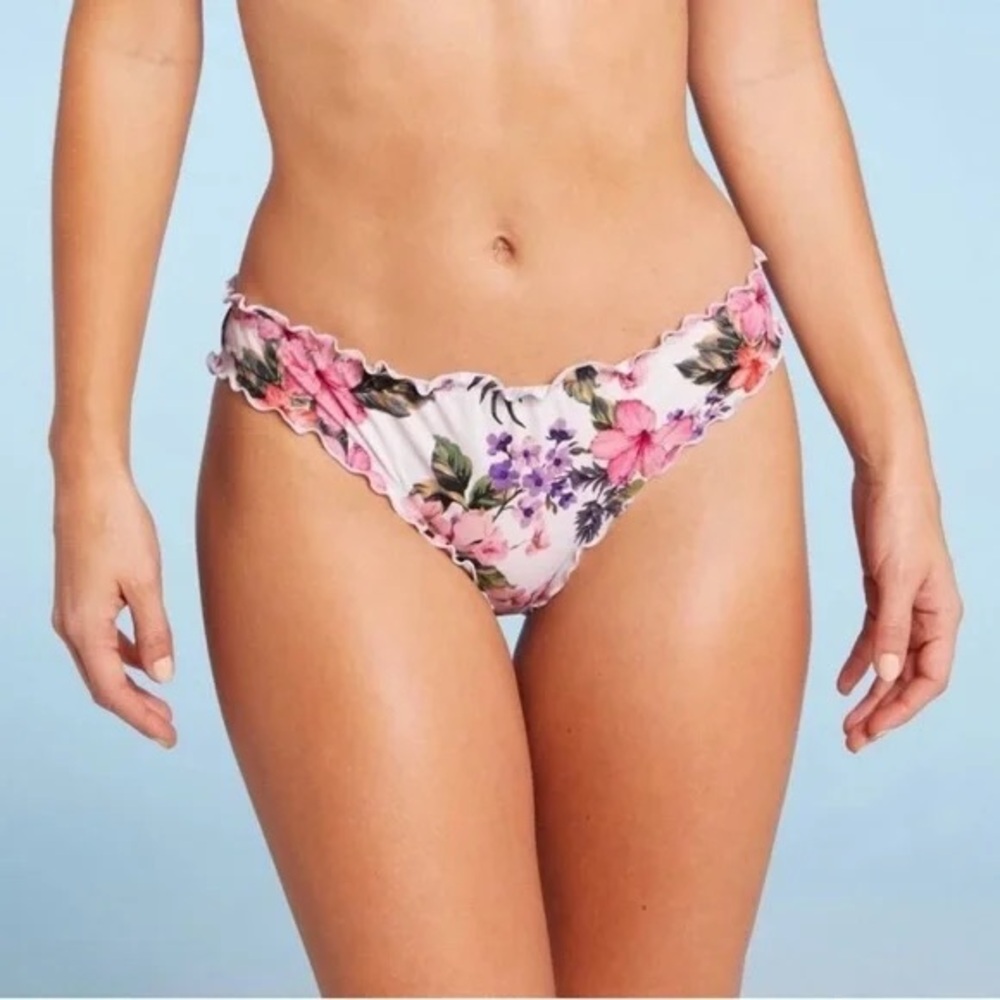 Shade & Shore Floral Bikini Bottom - Pink and Purple
